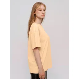 Leotude Women Solid Round Neck Oversized T-shirt image 3