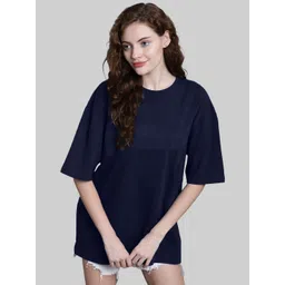 Leotude Women Solid Round Neck Oversized T-shirt image 5