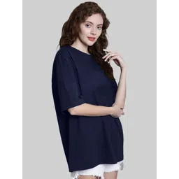 Leotude Women Solid Round Neck Oversized T-shirt image 3