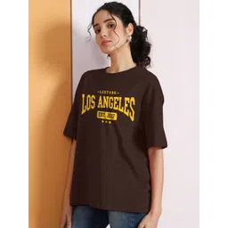 Leotude Women Typography Printed Drop-Shoulder Sleeves Oversized T-shirt-picture-18