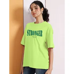 Leotude Women Typography Printed Drop-Shoulder Sleeves Round Neck T-shirt-picture-17