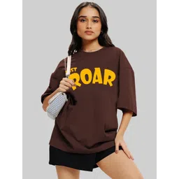 Leotude Women Typography Printed Round Neck Cotton Oversized T-shirt-picture-41