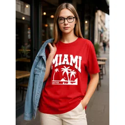 Leotude Women Typography Printed Round Neck Cotton Oversized T-shirt-picture-40