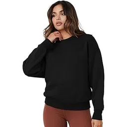 leotude Women's Boyfriend-Loose Fit Round Neck Solid || Sweatshirt for Women (Color Black) |Material: Loopknit-picture-36