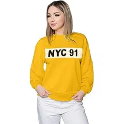 LEOTUDE Women's Boyfriend-Loose Fit Round Neck Solid || Sweatshirt for Women (Color Black) |Material: Loopknit-picture-26