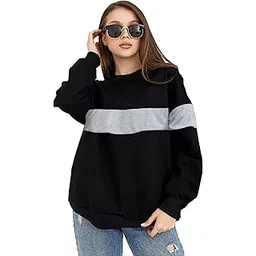 LEOTUDE Women's Boyfriend/Loose Fit Solid Round Neck Sweatshirt (Color Zblack) |Material: Loopknit-picture-13