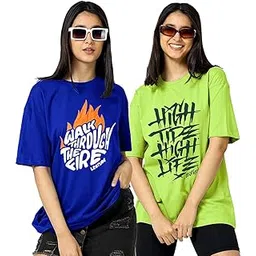 leotude Women's Cotton Round Neck Oversized Half Sleeve T-Shirt Combo (Pack of 2)-picture-29