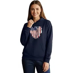 leotude Women's Full Sleeve Hooded Neck Loopknit Printed Sweatshirt Hoodie for Women (Navy Blue)-picture-56