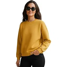 leotude Women's Full Sleeve Round Neck Loopknit Solid Sweatshirt for Women (Color Mustard)-picture-38