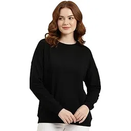 leotude Women's Full Sleeve Round Neck Loopknit Solid Sweatshirt for Women (Colour: Black)-picture-39