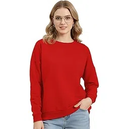 LEOTUDE Women's Full Sleeve Round Neck Loopknit Solid Sweatshirt for Women (Colour: Red)-picture-32