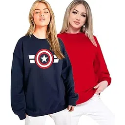 leotude Women's Loopknit Boyfriend/Loose Fit Printed Round Neck Sweatshirt (Pack of 2)-picture-33