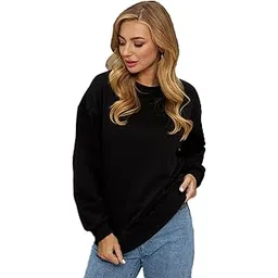 leotude Women's Loopknit Boyfriend/Loose Fit Solid Round Neck Sweatshirt-picture-35