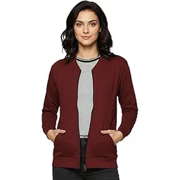 leotude Women's Loopknit Loose Fit Drop Shoulder Bomber Jacket with Zipper Closure and Side Pockets For Women (Colour: Maroon)-picture-35
