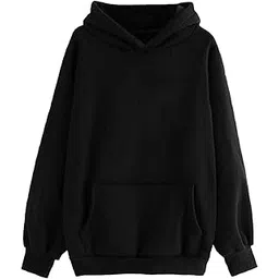 leotude Women's LoopKnit Oversized Round Neck Hooded Sweatshirt (Color Black)-picture-16