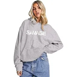 leotude Women's LoopKnit Oversized Round Neck Hooded Sweatshirt (Color Grey)-picture-18