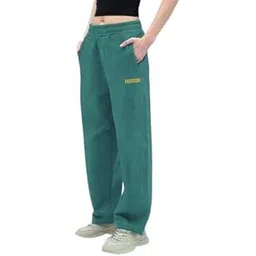 leotude Solid Women Green Track Pants Material Cottonblend image 1