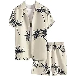 leriya fashion Night Dress for Men || Palm Tree Printed Rayon Night Dress || Beach Wear Summer Wear for Men || Sleepwear Loungewear Nightdress || Pajama Shorts Night Suits Set (XX-Large, Off White)-picture-25