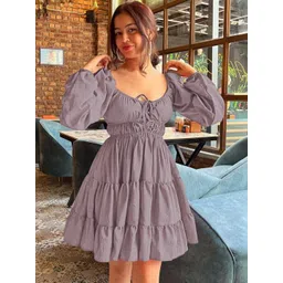 LERIYA FASHION Puff Sleeve Crepe Fit & Flare Mini Dress-picture-36