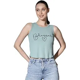 Leriya Fashion Tops for Women | Ribbed Blessed Printed Western Sleeveless Regular Fit Tank Crop Tops for Girls | Casual | College | Outing | Party | Summer Wear Short top-picture-51