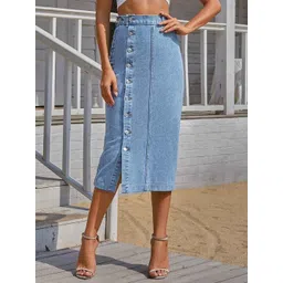 LERIYA FASHION Women High Waist Front Slit Midi Straight Skirt-picture-32