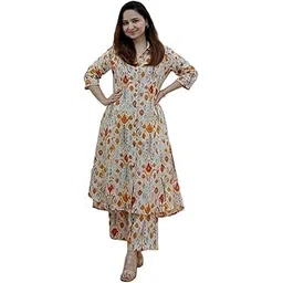 leriya fashion Women's Anarkali Rayon Floral Printed Kurta Pant Set | High-Low Hem & 3/4 Sleeves | Ethnic Co-ord for Festive & Casual Wear | Co ord Set For Women Stylish | 2 Piece Dress For Holiday Look & Puja-picture-15