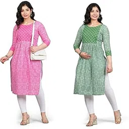 lerkiza Women Bandhani Print Anarkali Cotton Feeding Kurti Combo for Maternity wear | Feeding Kurti-picture-37