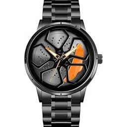Letas Car Rim Design Watch, 360-Degree Rotating Wheel Dial, Black Metal Band and 6 Different Colour and Different Wheel Design not Same Design Any one in The Box-picture-19