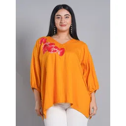 LetsDressUp V Neck Floral Printed Three-Quarter Puff Sleeves Cotton Top-picture-12