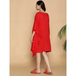 LetsDressUp Women Printed Kimono Sleeve Red Rayon Kaftan Reindeer Dress image 2