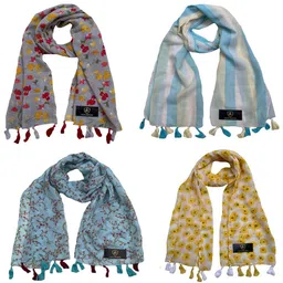 letz dezine Floral Print Chiffon Women Multicolor Scarf, Stole-picture-33