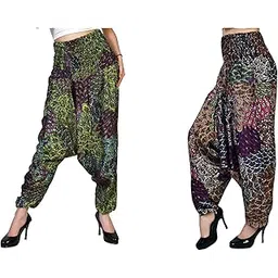 letz dezine Women's Printed Rayon Harem Pant/Afghani Pant/Palazzo/Pyjama/Jump Suit/Patiyala Salwar,Pack of Two (LDS11226 Multicolour-picture-16