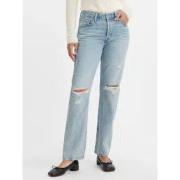 Levi's 501 Light Blue Cotton Regular Fit Distressed Jeans-picture-23