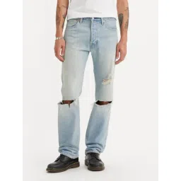 Levi's 501 Light Blue Cotton Regular Fit Distressed Jeans-picture-25