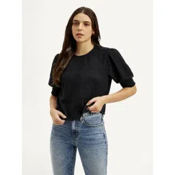 Levi's Black Cotton Regular Fit Self Pattern Top-picture-37