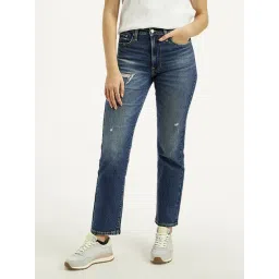 Levi's Blue Cotton Straight Fit Distressed Jeans-picture-13