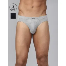 Levi's Light Grey Melange & Navy Cotton Briefs - Pack of 2-image-7