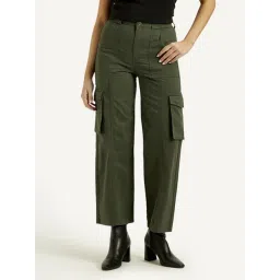 Levi's Olive Cotton Wide Leg Cargos-picture-14