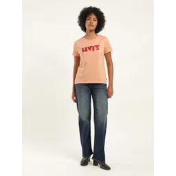 levi's Women Graphic Print Crew Neck Pure Cotton Pink T-Shirt-picture-12