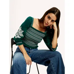 levi's Women's Embroidered Green Square Neck Top-picture-11