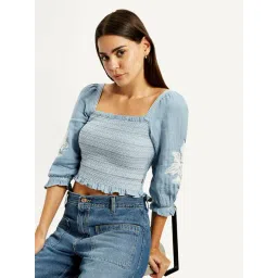 Levi's Women's Light-Blue Square Neck Top-picture-22