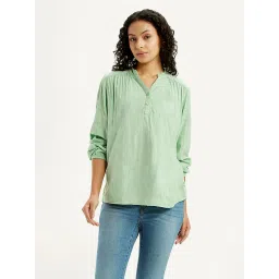 levi's Women's Self Design Light Green Mandarin Collar Top-picture-28
