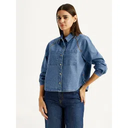 levi's Women's Solid Blue Spread Collar Shirt-picture-22