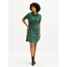 levi's Women's Solid Green Spread Collar Shirt Dress-picture-23