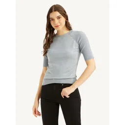 levi's Women's Solid Greyish-Blue Crew Neck Top-picture-27