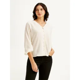 levi's Women's Solid Off-White V Neck Top-picture-20