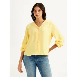 levi's Women's Solid Yellow V Neck Top-picture-18