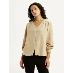 levi's Women's Textured Beige V-Neck Top-picture-23