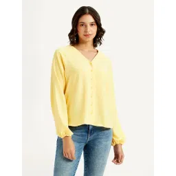 Levi's Yellow Solid V Neck Top-picture-43