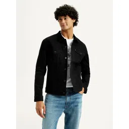 Men's Solid Black Spread Collar Jacket-image-24